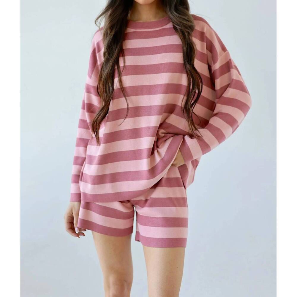 NEW LOVLOV amore striped knit lounge set in pink multi